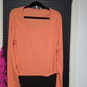 Pink Ribbed Crop Blouse with Long Sleeves
